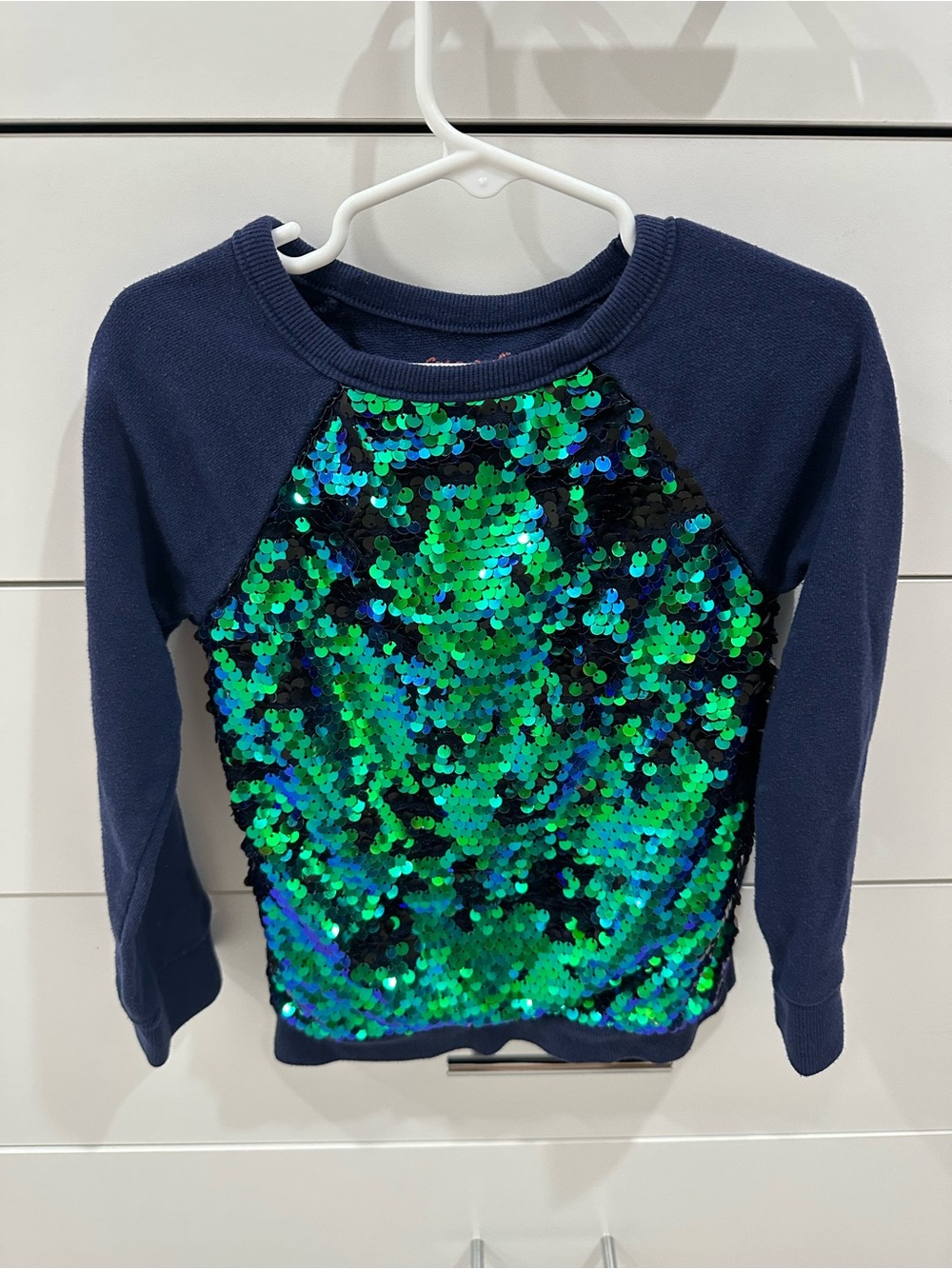 Cat & Jack Girls Navy Long-Sleeve Top with Green Reversible Sequins Size 4/5